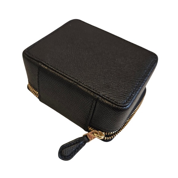 Coach Jewelry Travel Case Organizer Box Black Crossgrain Leather Zipper - Picture 3 of 4